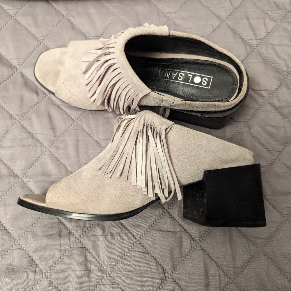 Sol Sana Suede Fringe Mule Size 39 in Beige